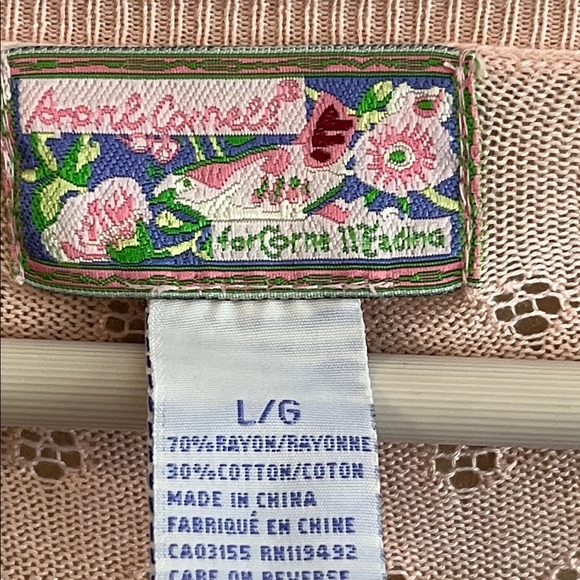 APRIL CORNELL Size Large Knit Flower Pink Cardigan Open Sweater 🇨🇦 - Picture 2 of 4